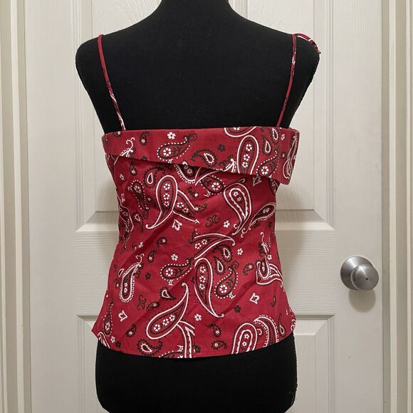 Vintage To The Max Bandana Tank Top Red White Paisley Y2K Western Streetwear USA - Picture 3 of 8